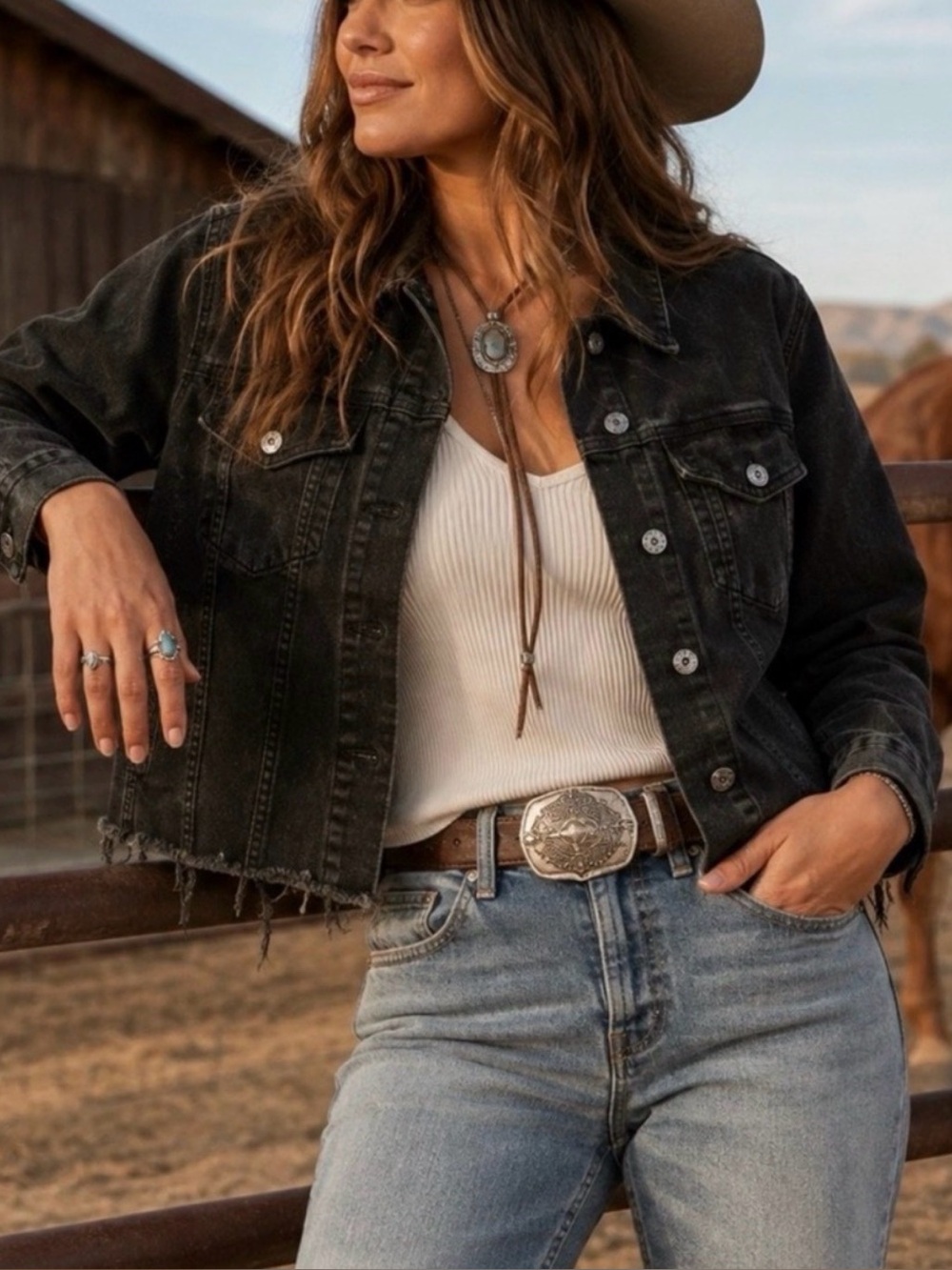 Risen Black Charcoal Distressed Washed Denim Jean Soft Stretch Denim Jacket NWT